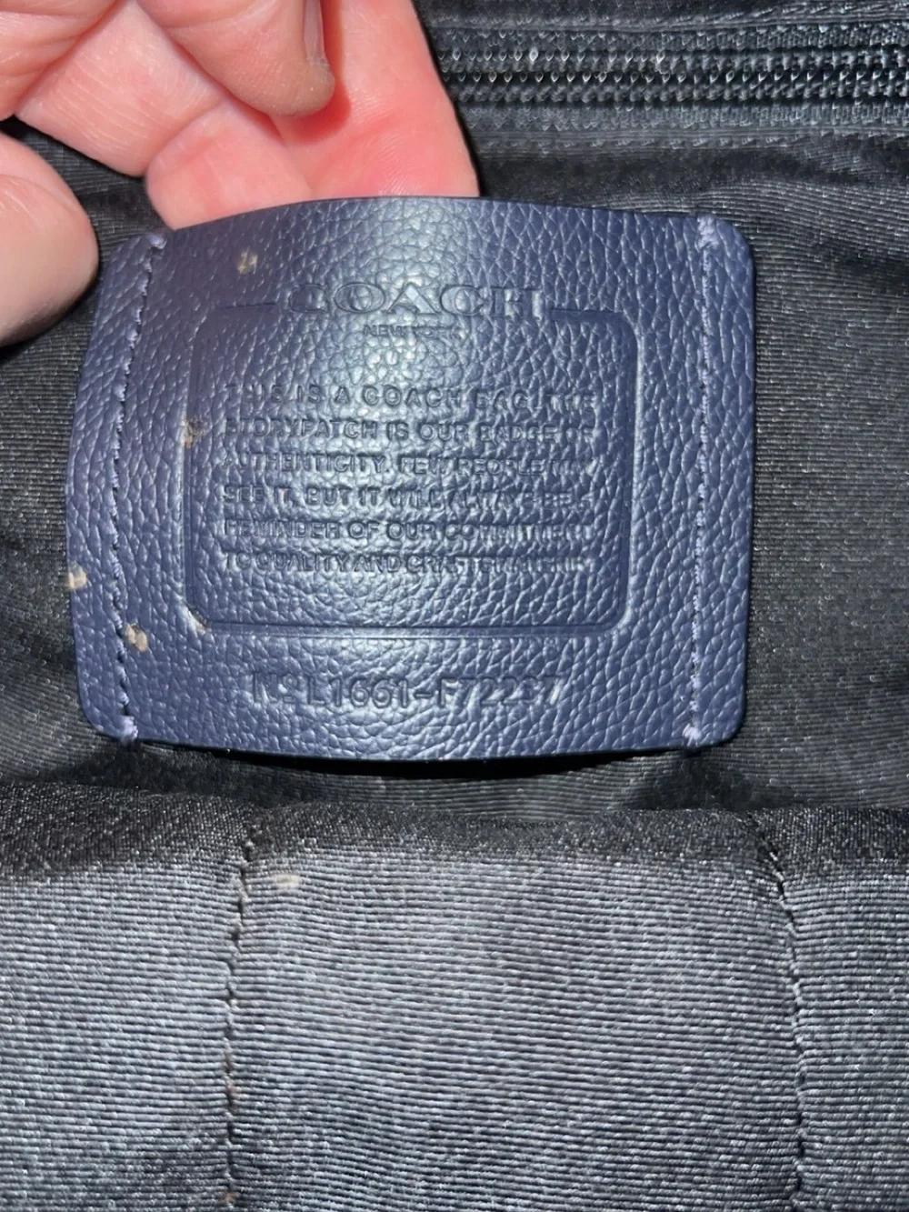 Coach Black Leather Backpack with Blue Center Stripe